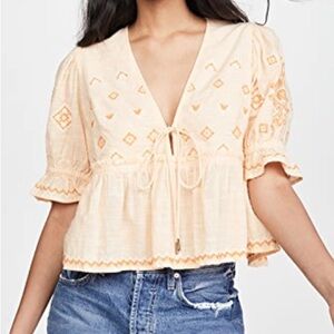 FREE PEOPLE TALLULAH EMBROIDERED BLOUSE IN BELLE OF GEORGIA